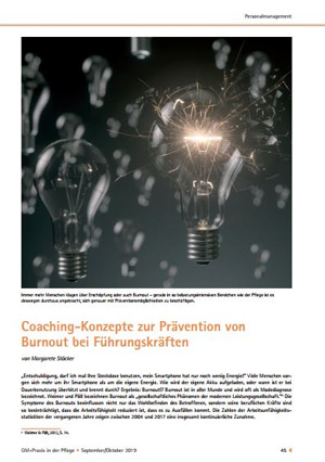 Coaching Fuehrungskraefte Coaching-Konzepte zur Prävention von Burnout bei Führungskräften – Artikel in der Fachzeitschrift: QM-Praxis in der Pflege, Ausgabe September/Oktober 2019