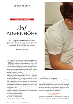 Schwerpunkt Gesprächsführung: Auf Augenhöhe – altenpflege-online.net, Vincentz Verlag, Hannover 03/2020